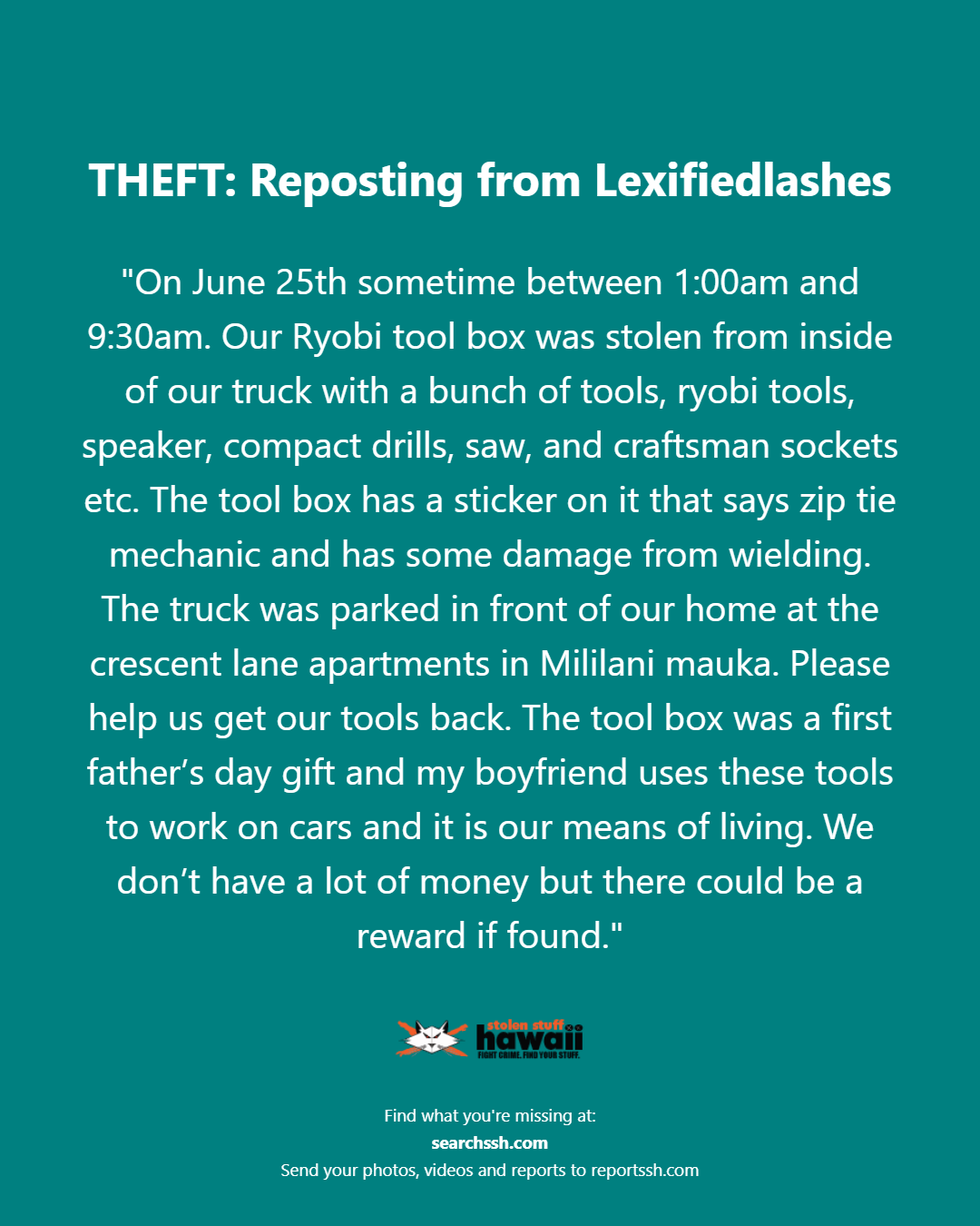 THEFT - Unknown | Stolen Stuff Hawaii