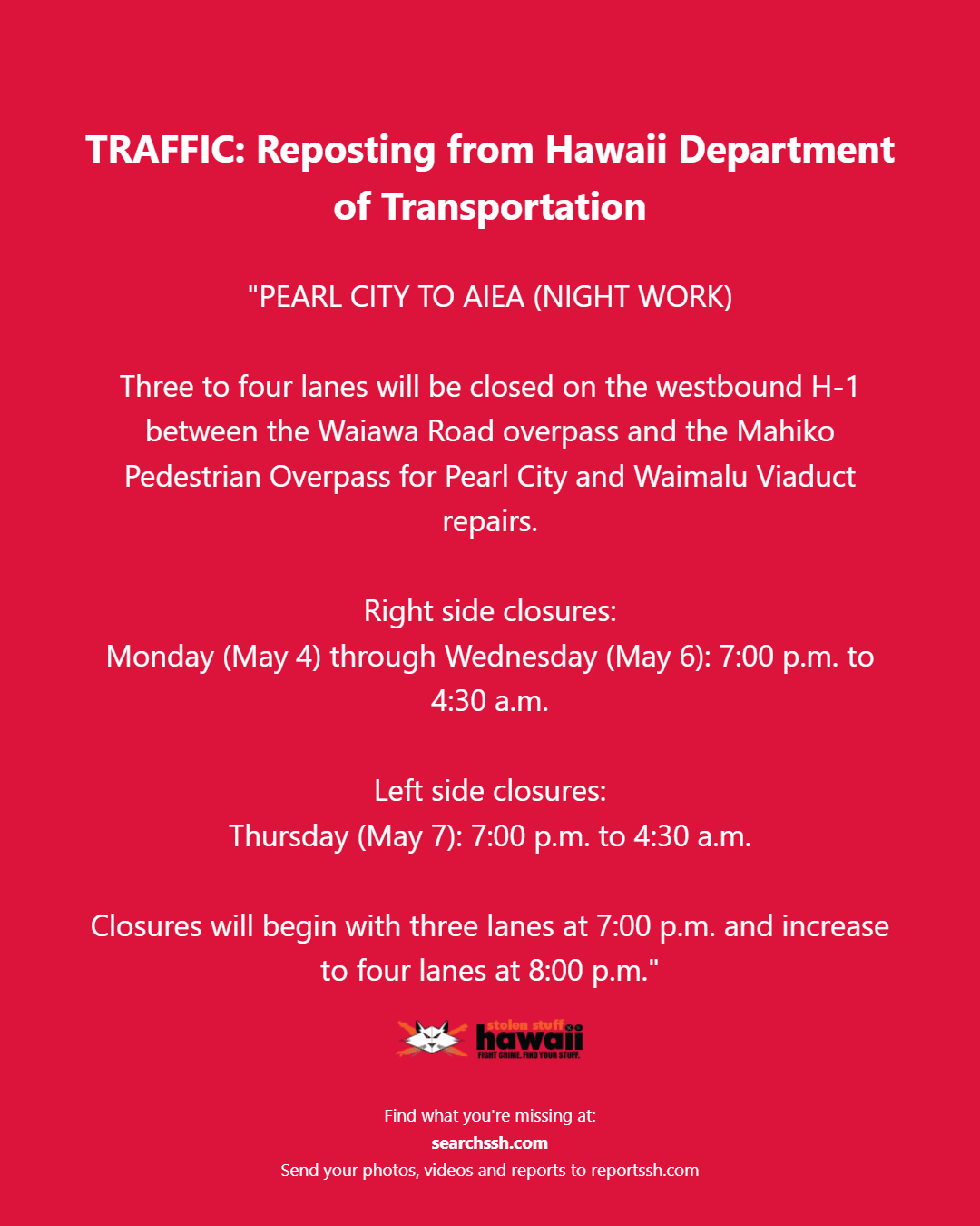 TRAFFIC - Pearl City | Stolen Stuff Hawaii