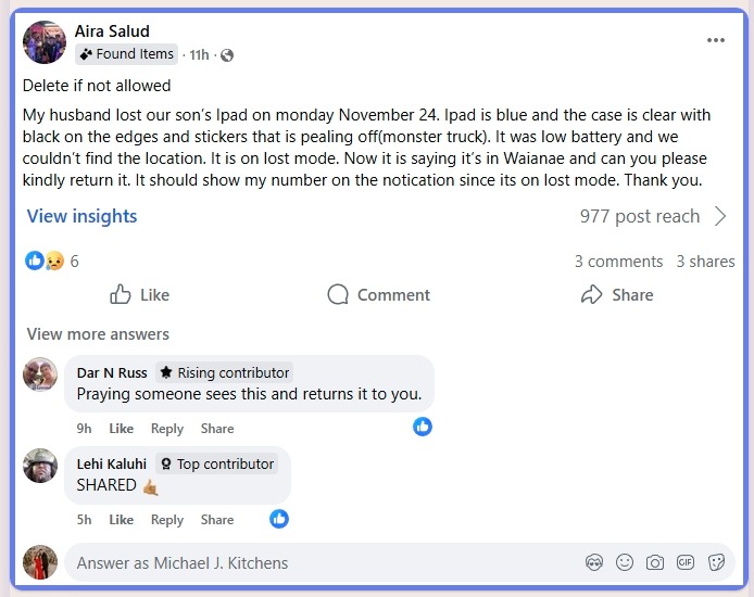 LOST ITEM - oahu | Stolen Stuff Hawaii