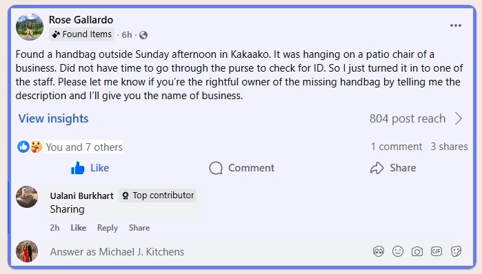 FOUND ITEM - Oahu | Stolen Stuff Hawaii