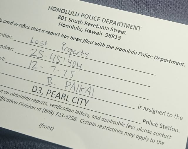 LOST ITEM - Oahu | Stolen Stuff Hawaii