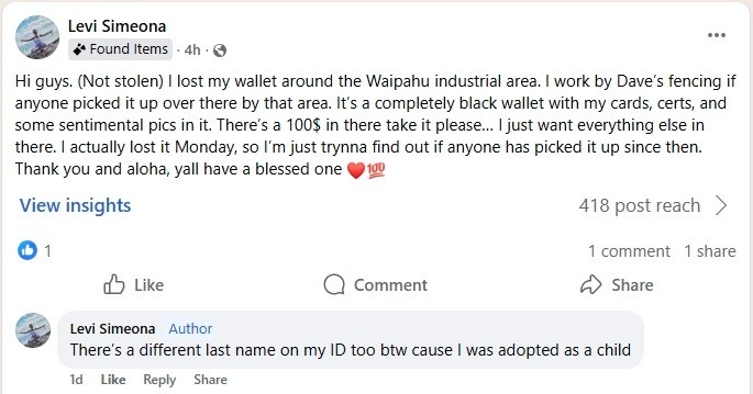 LOST ITEM - Oahu | Stolen Stuff Hawaii