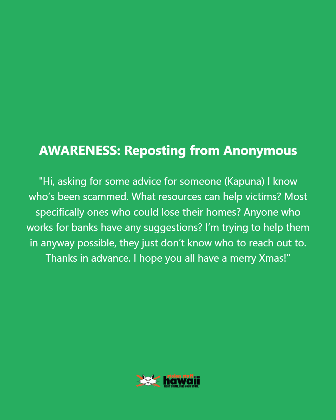 AWARENESS - Oahu | Stolen Stuff Hawaii
