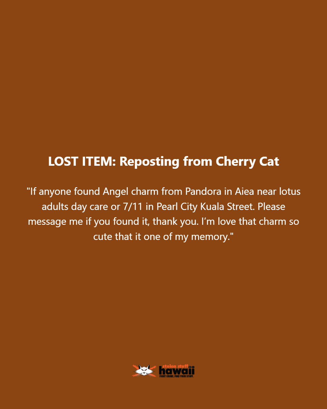 LOST ITEM - Oahu | Stolen Stuff Hawaii