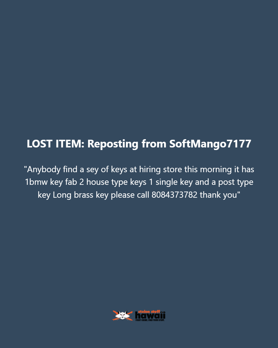 LOST ITEM - Oahu | Stolen Stuff Hawaii