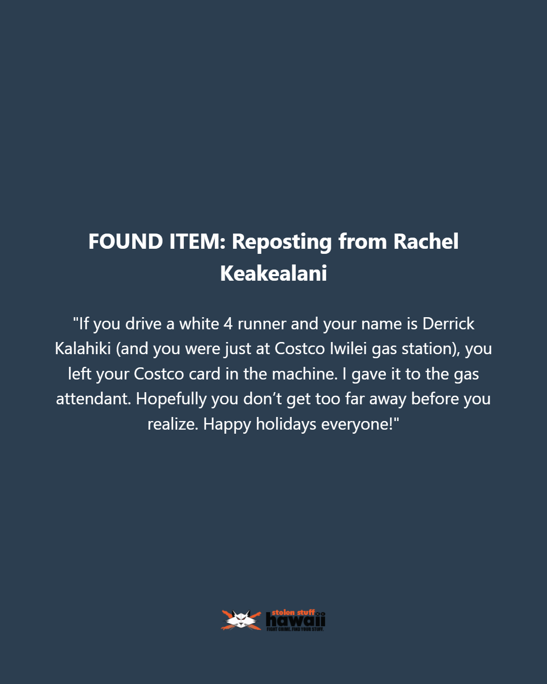 FOUND ITEM - Oahu | Stolen Stuff Hawaii