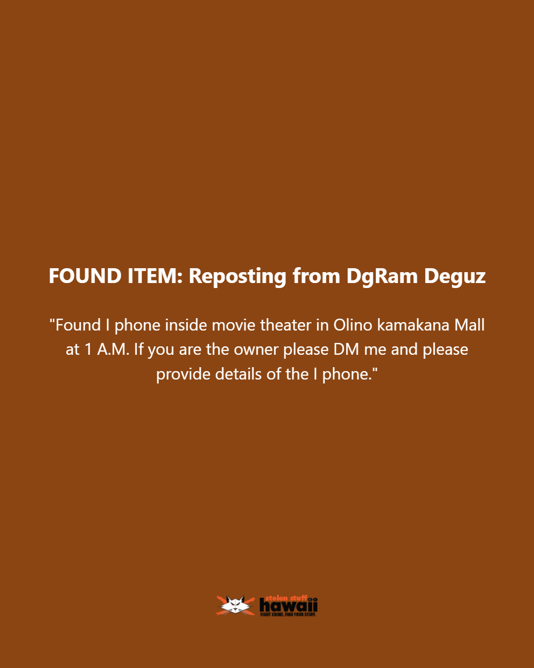 FOUND ITEM - hawaii | Stolen Stuff Hawaii