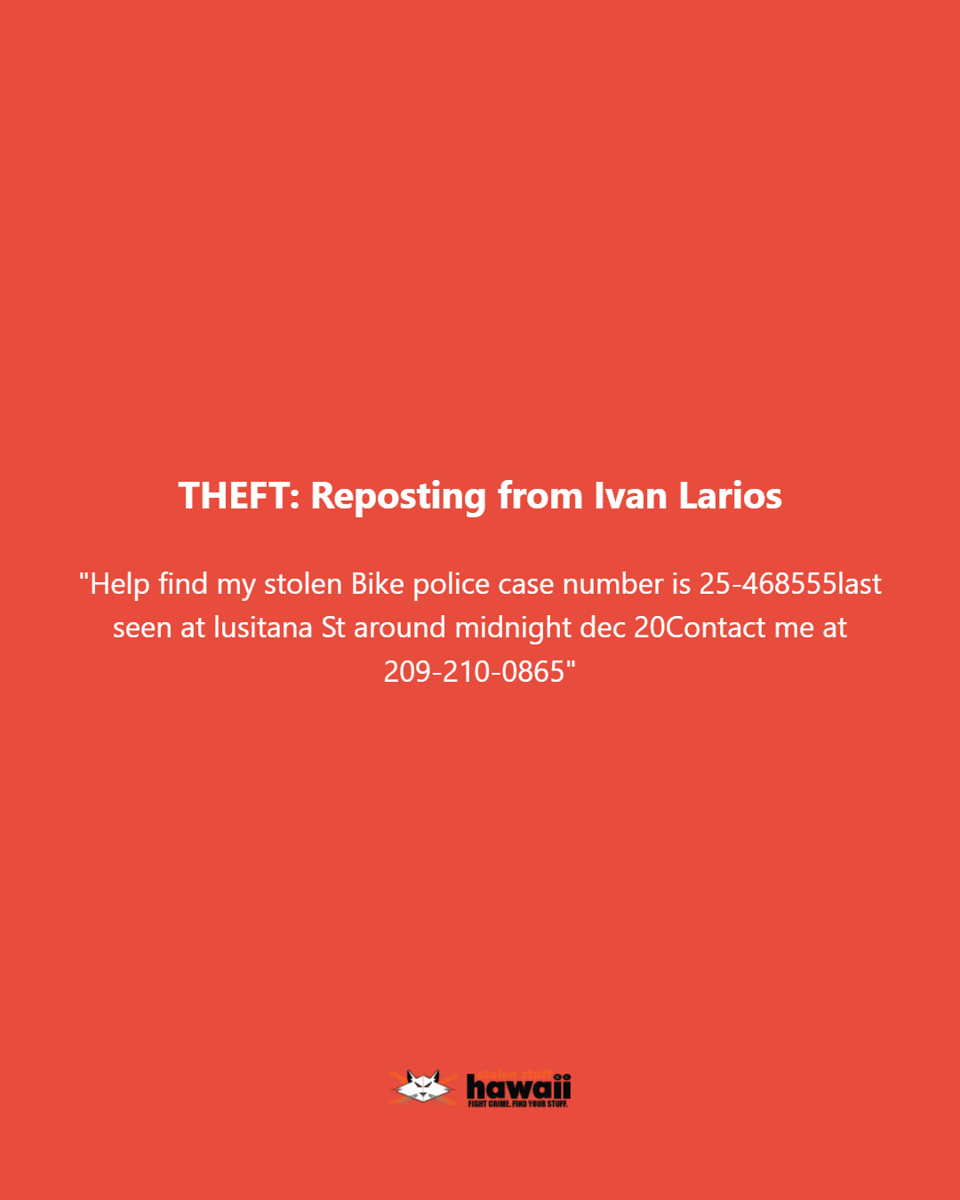 THEFT - Oahu | Stolen Stuff Hawaii