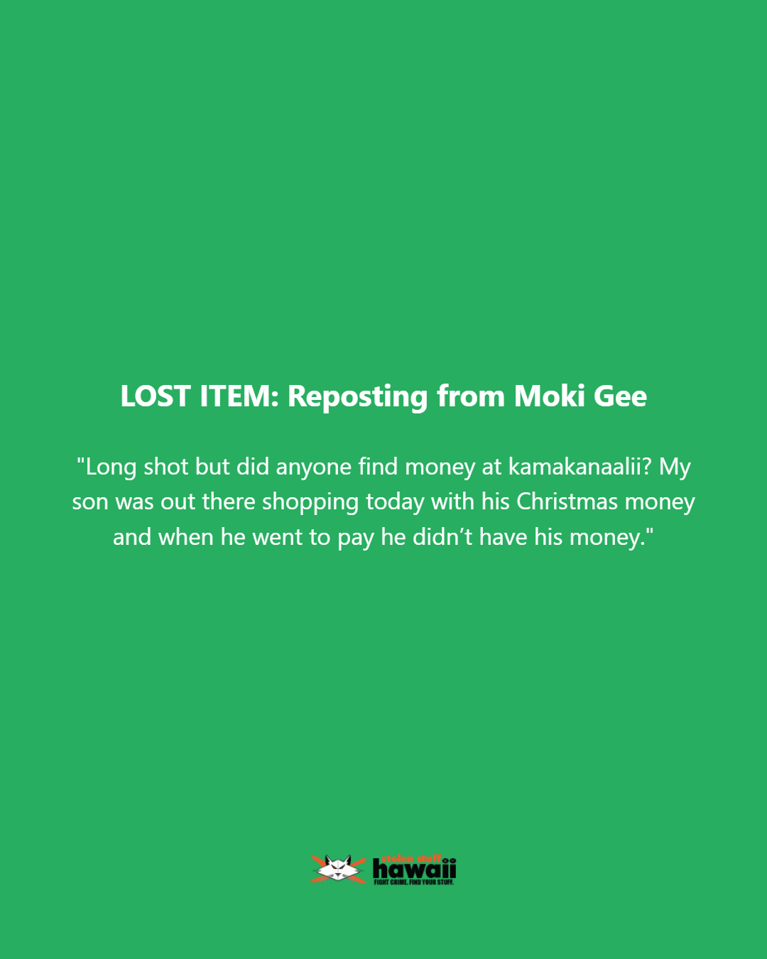 LOST ITEM - Oahu | Stolen Stuff Hawaii