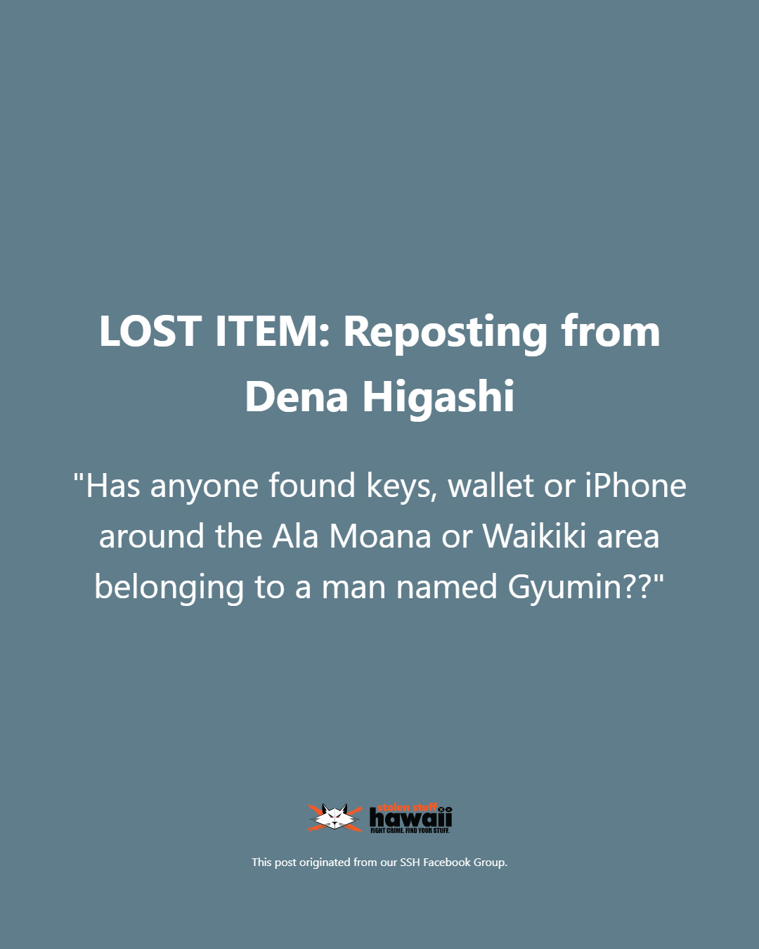 LOST ITEM - Oahu | Stolen Stuff Hawaii