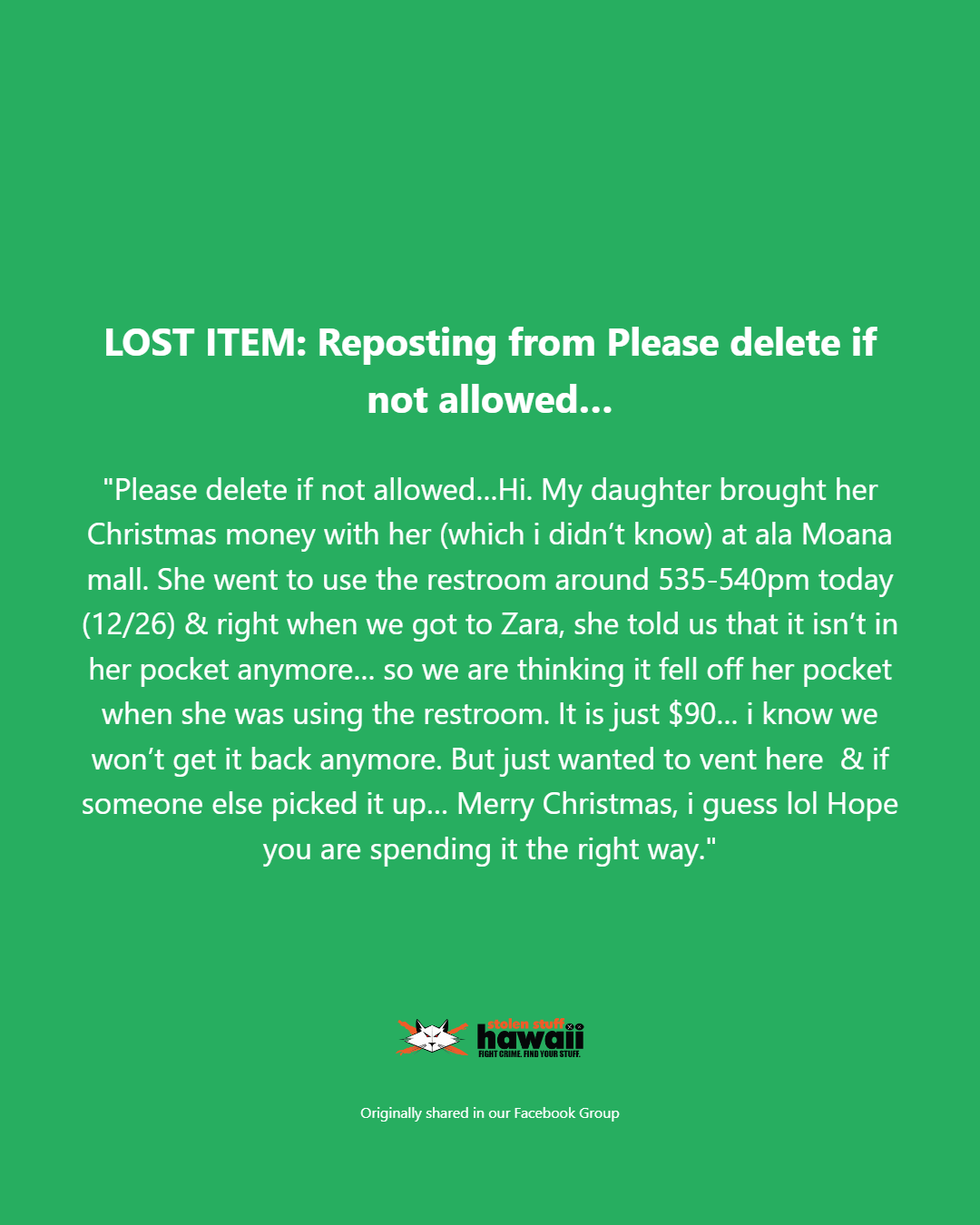 LOST ITEM - Oahu | Stolen Stuff Hawaii