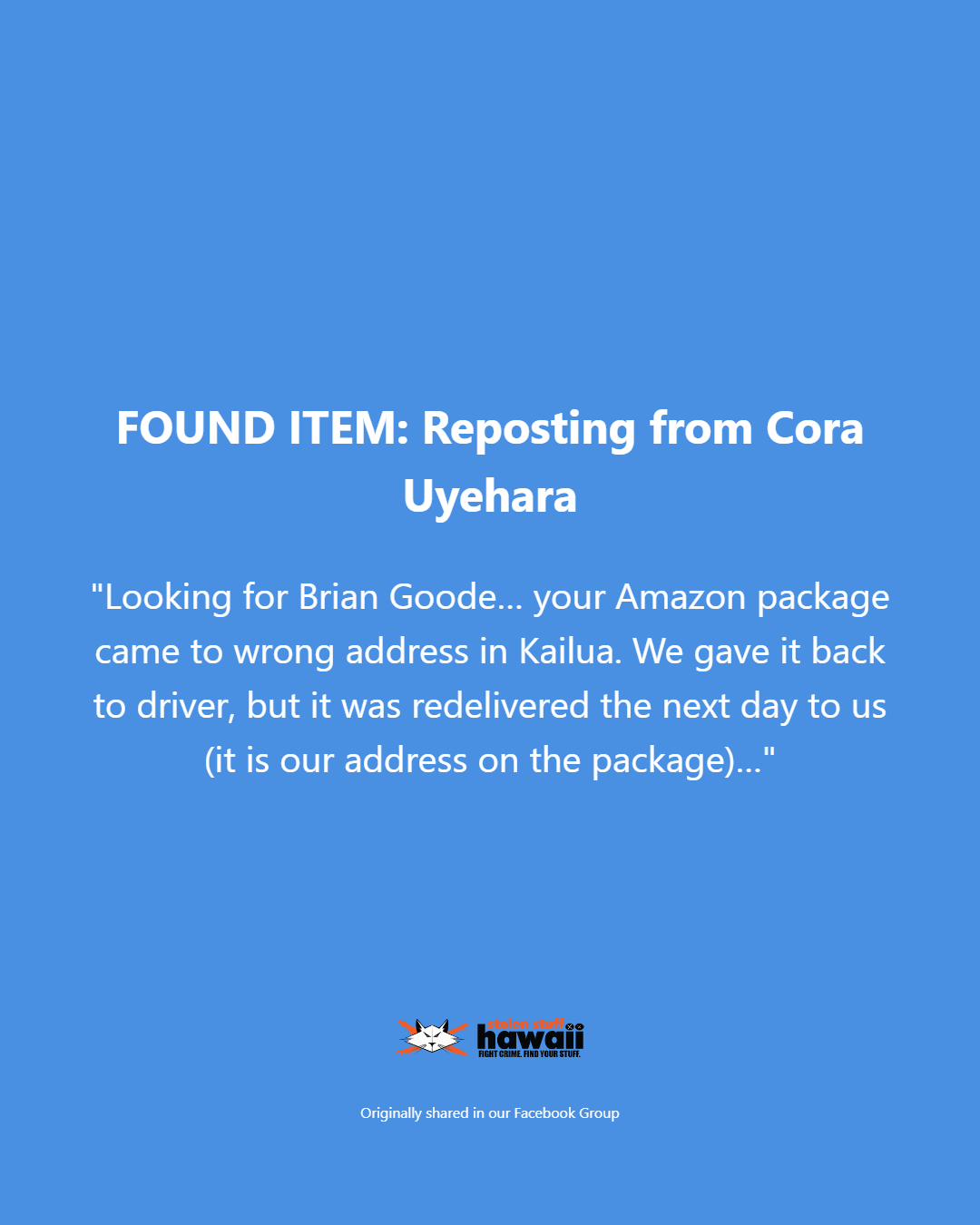 FOUND ITEM - Oahu | Stolen Stuff Hawaii