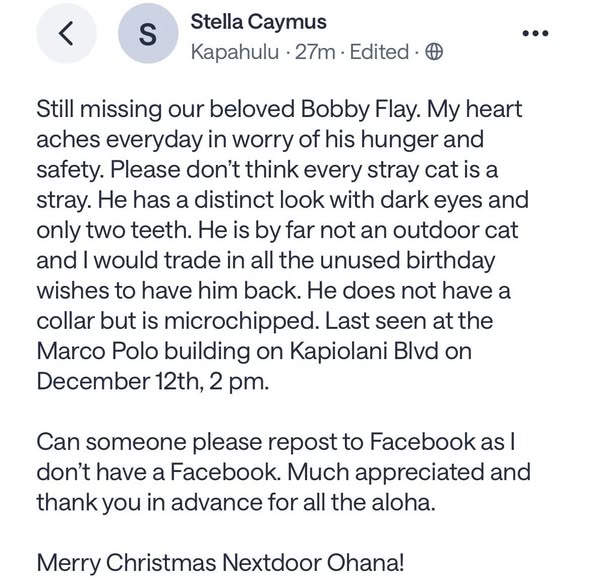 LOST PET - Oahu | Stolen Stuff Hawaii