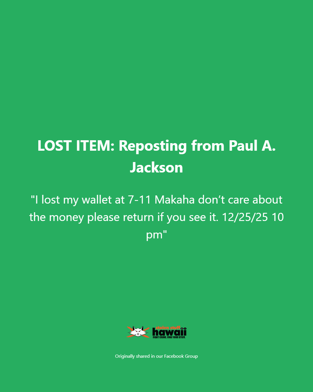LOST ITEM - Oahu | Stolen Stuff Hawaii