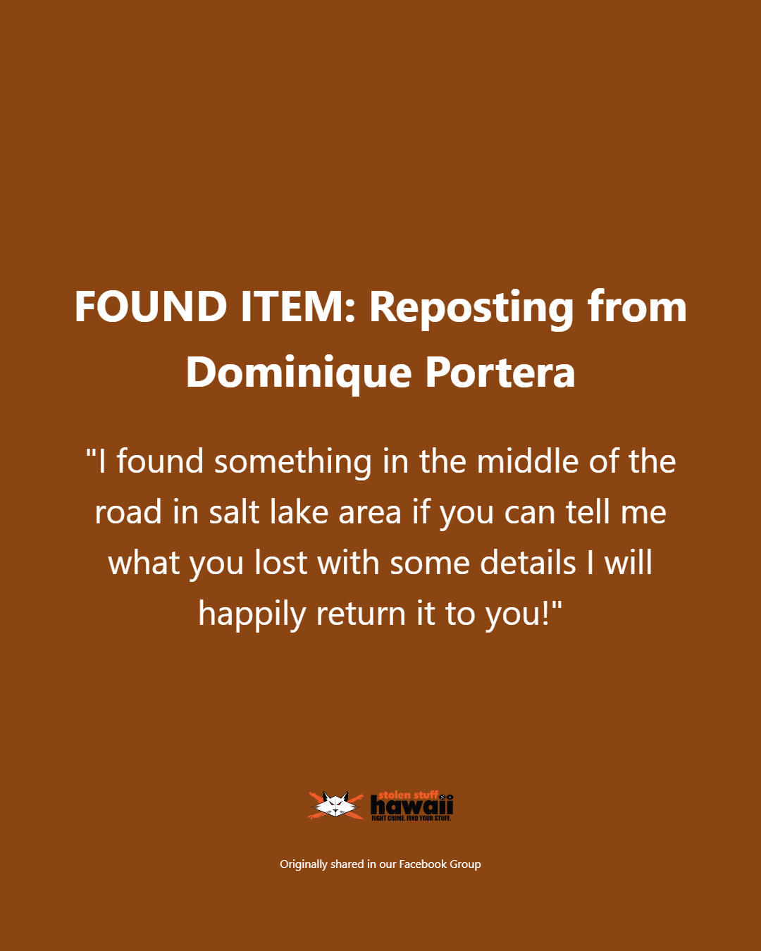 FOUND ITEM - Oahu | Stolen Stuff Hawaii
