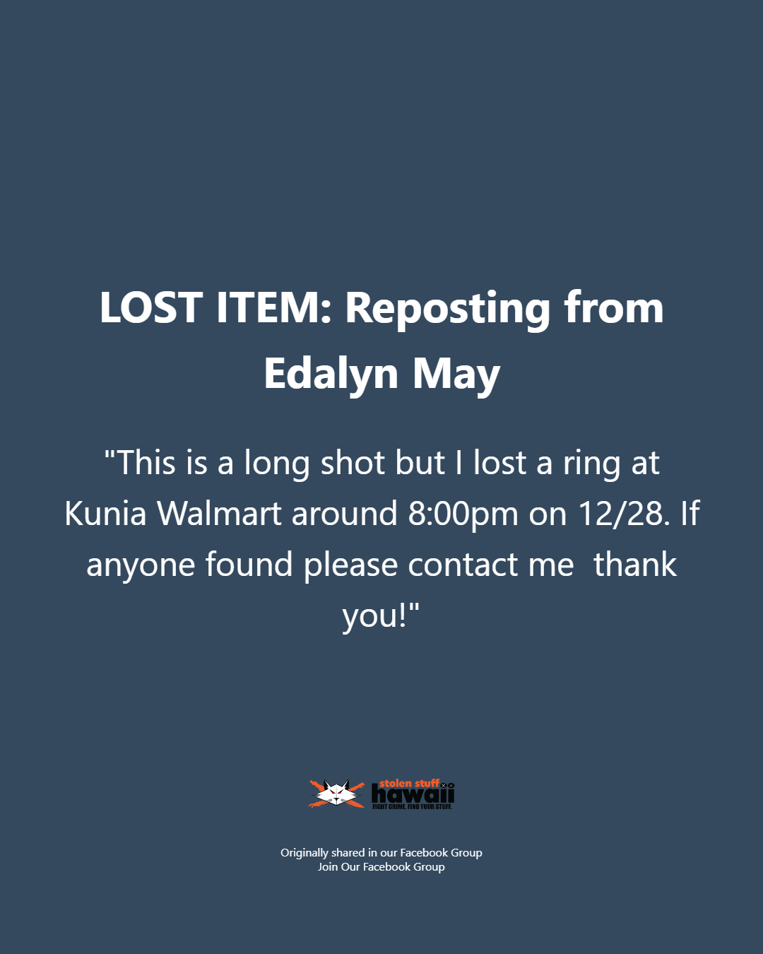LOST ITEM - Oahu | Stolen Stuff Hawaii