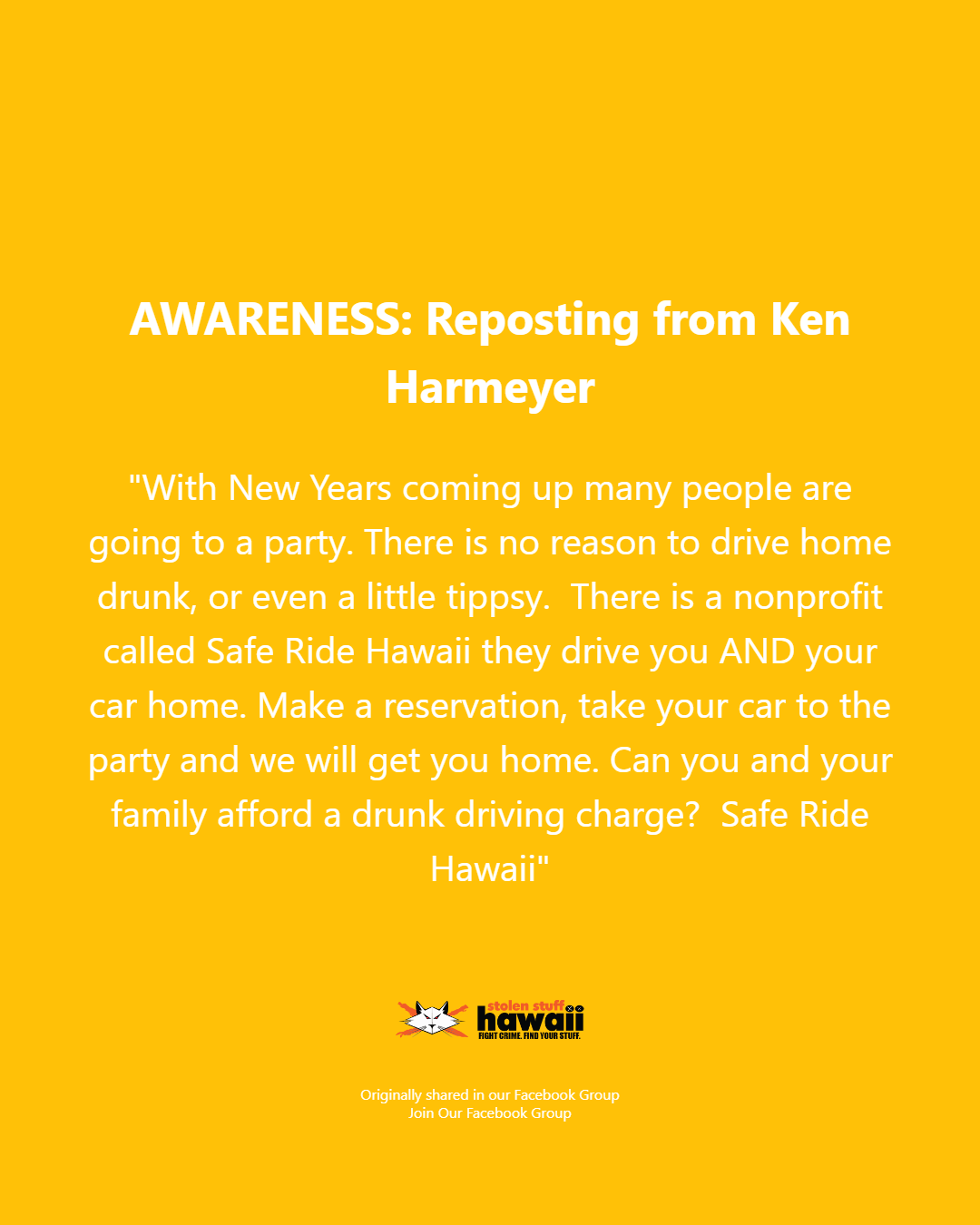 AWARENESS - Oahu | Stolen Stuff Hawaii