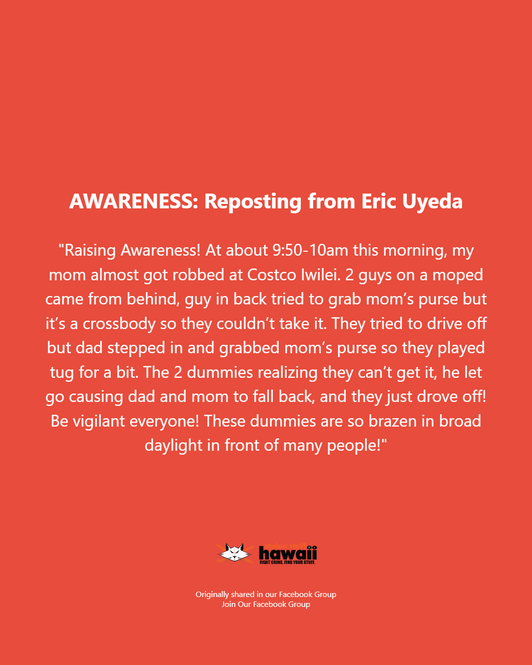 AWARENESS - Oahu | Stolen Stuff Hawaii