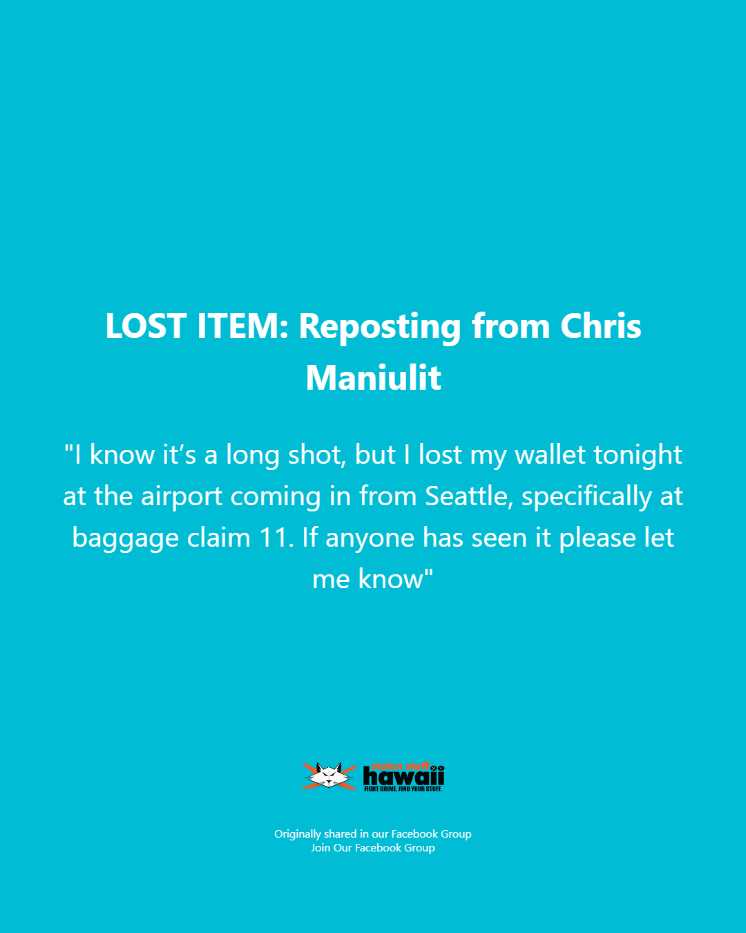 LOST ITEM - Oahu | Stolen Stuff Hawaii