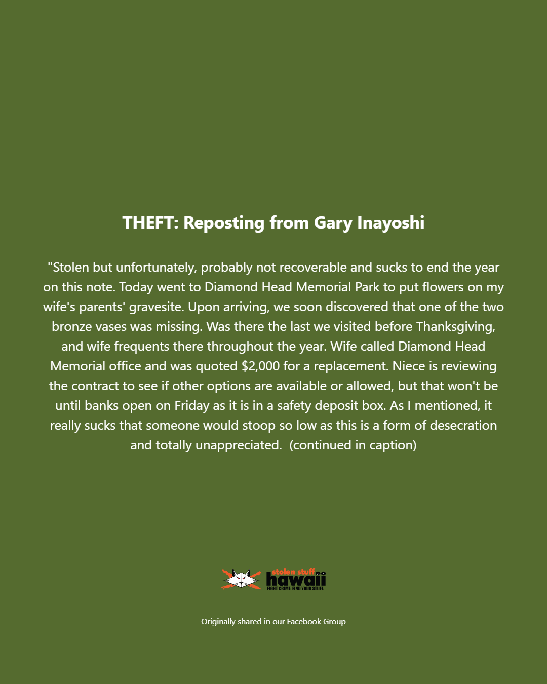 THEFT - Oahu | Stolen Stuff Hawaii