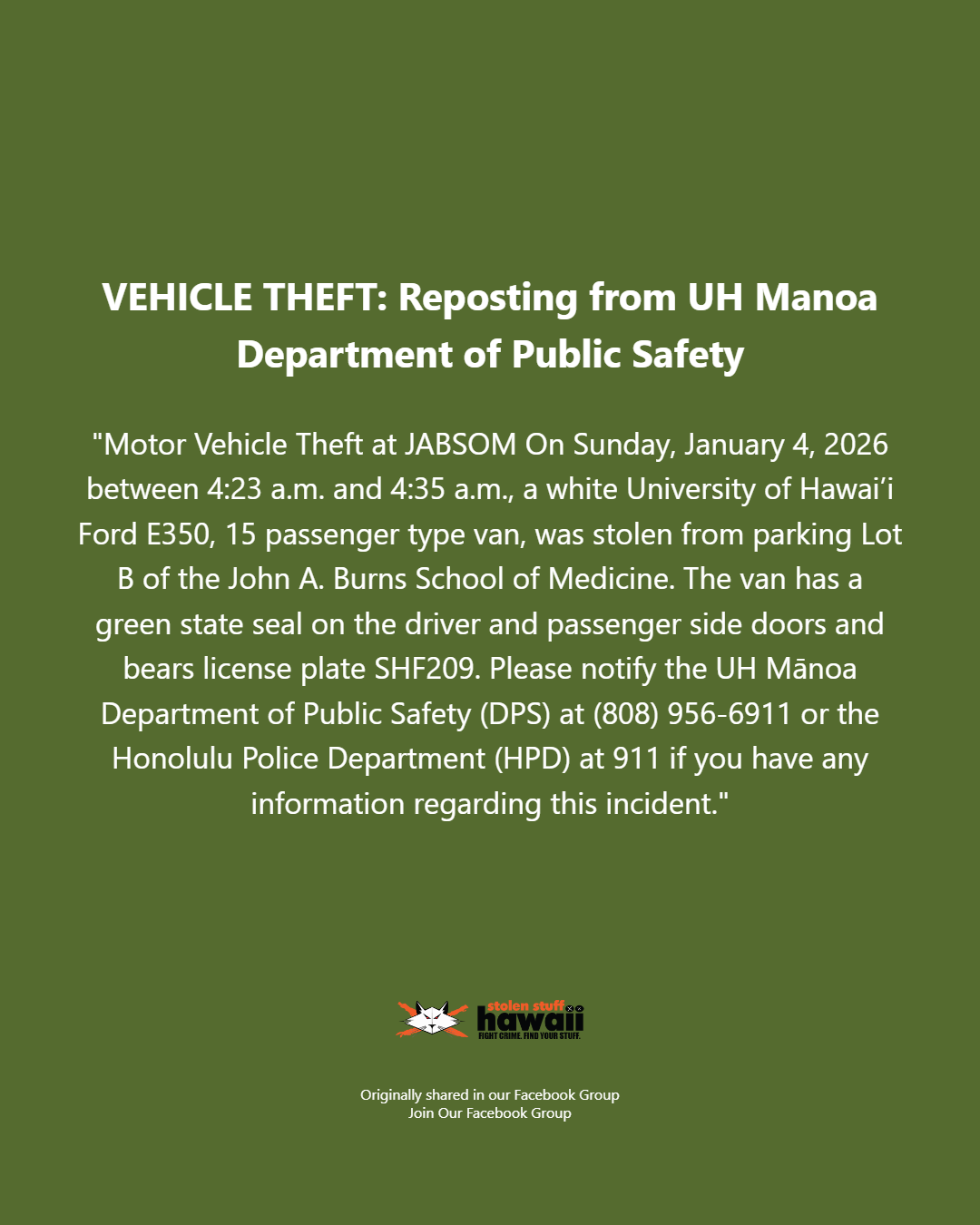 VEHICLE THEFT - Oahu | Stolen Stuff Hawaii