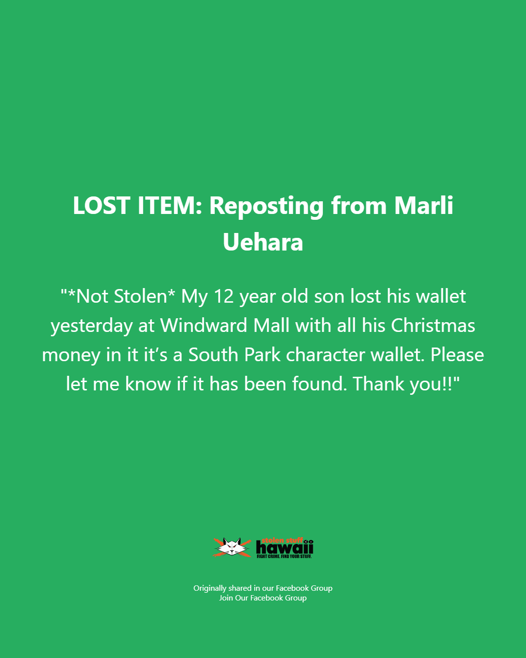 LOST ITEM - Oahu | Stolen Stuff Hawaii