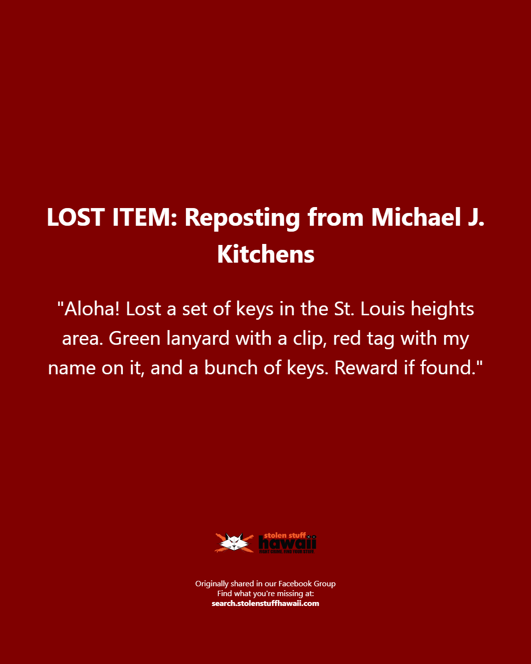 LOST ITEM - Oahu | Stolen Stuff Hawaii
