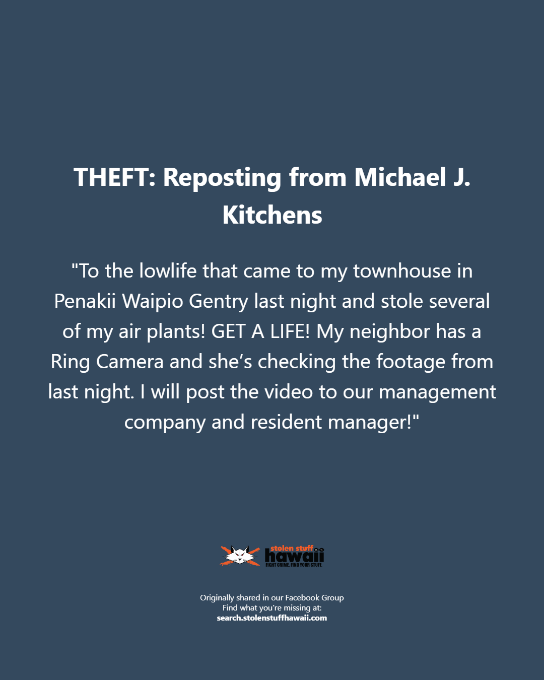 THEFT - Oahu | Stolen Stuff Hawaii