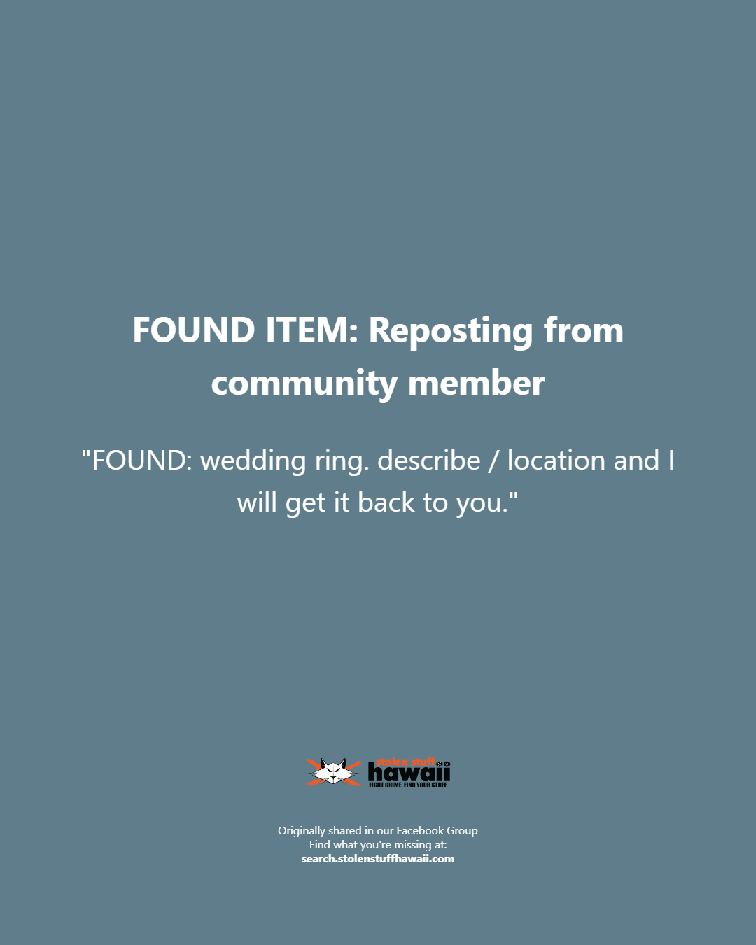 FOUND ITEM - Oahu | Stolen Stuff Hawaii