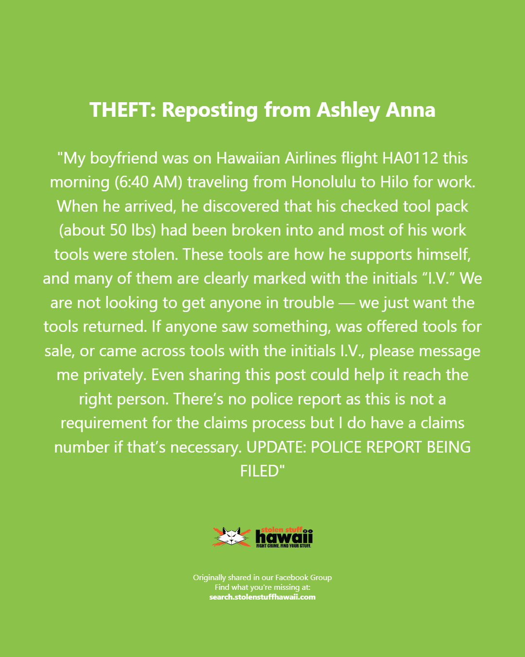 THEFT - Oahu | Stolen Stuff Hawaii