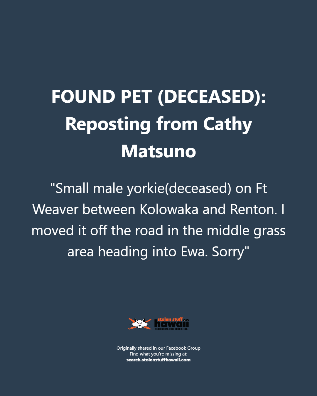 FOUND PET - Oahu | Stolen Stuff Hawaii