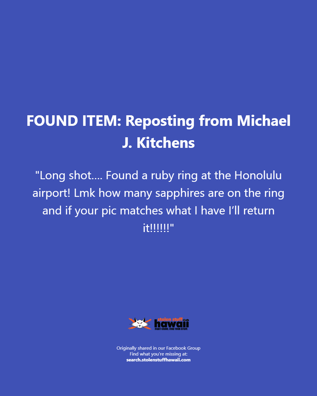 FOUND ITEM - Oahu | Stolen Stuff Hawaii