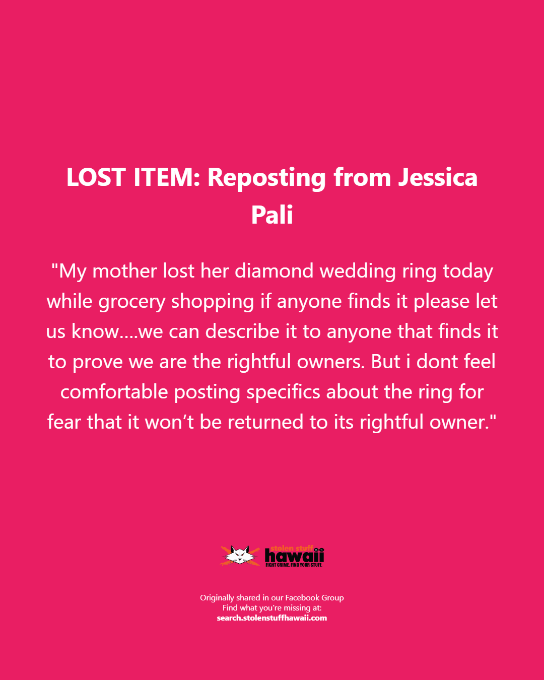 LOST ITEM - Oahu | Stolen Stuff Hawaii