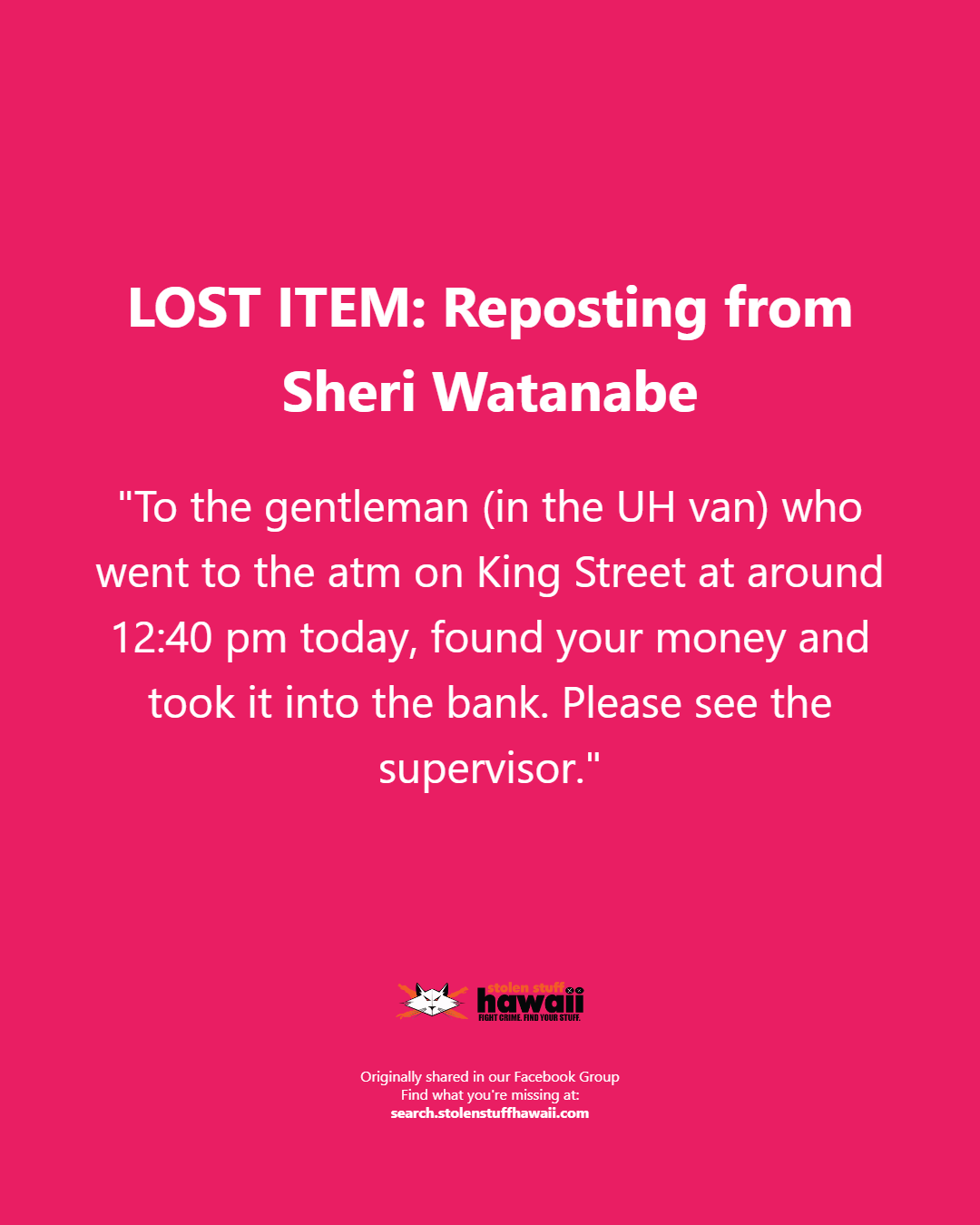 FOUND ITEM - Oahu | Stolen Stuff Hawaii