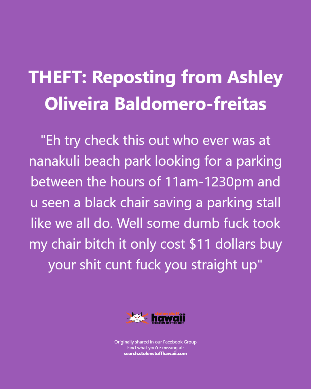 THEFT - Oahu | Stolen Stuff Hawaii