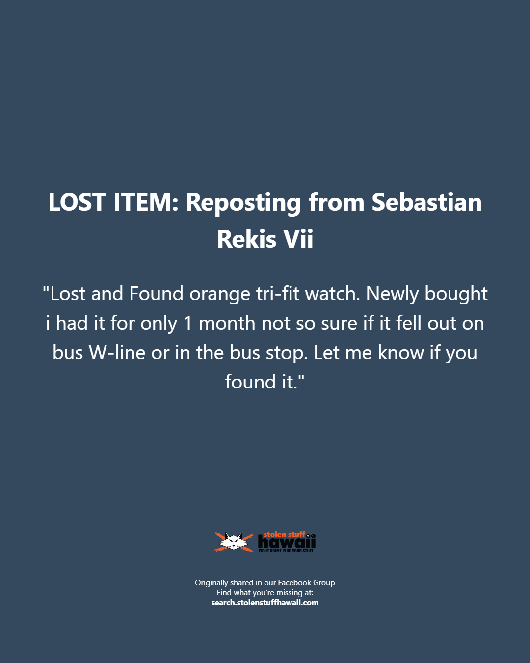 LOST ITEM - Oahu | Stolen Stuff Hawaii