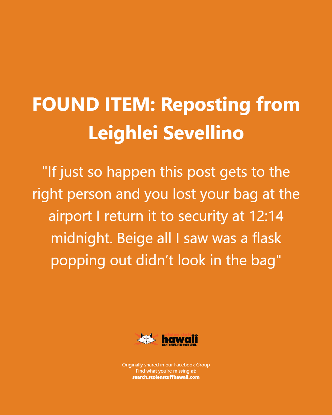 FOUND ITEM - Oahu | Stolen Stuff Hawaii