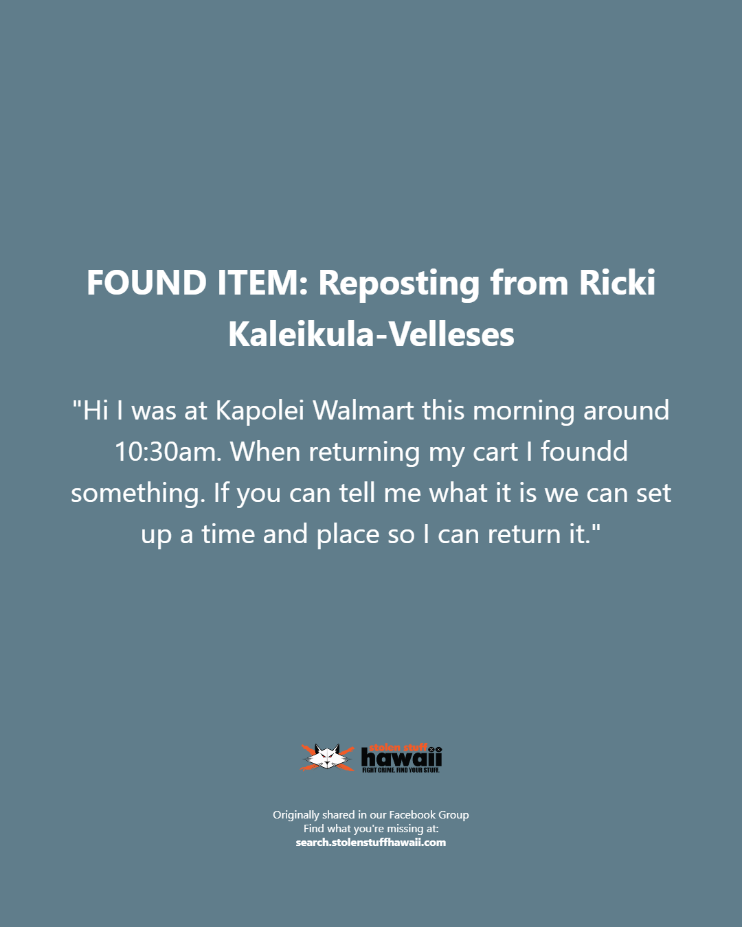 FOUND ITEM - Oahu | Stolen Stuff Hawaii
