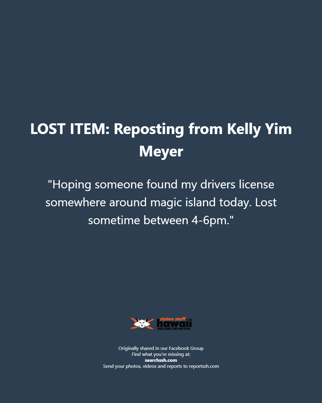 LOST ITEM - Oahu | Stolen Stuff Hawaii