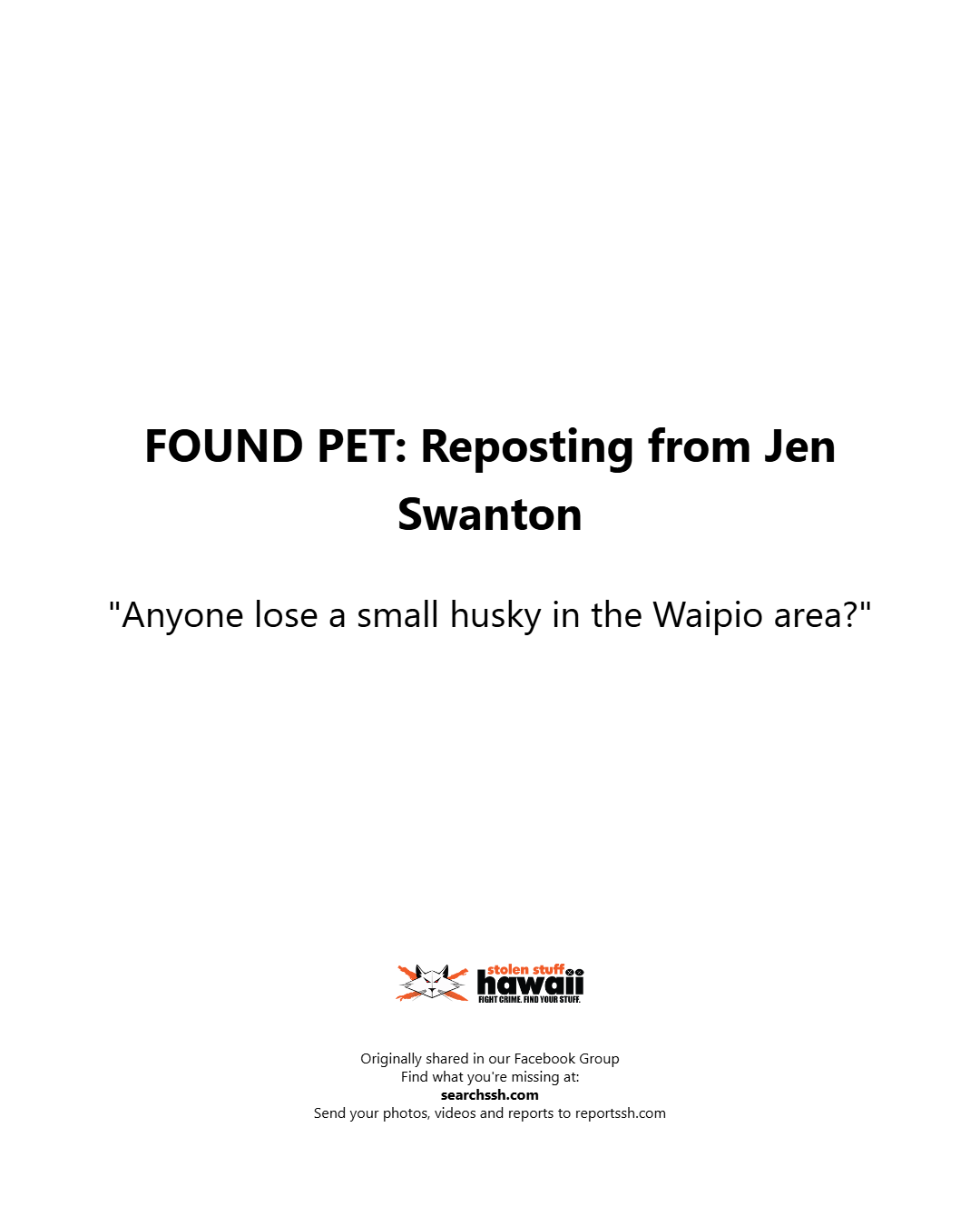 FOUND PET - Oahu | Stolen Stuff Hawaii