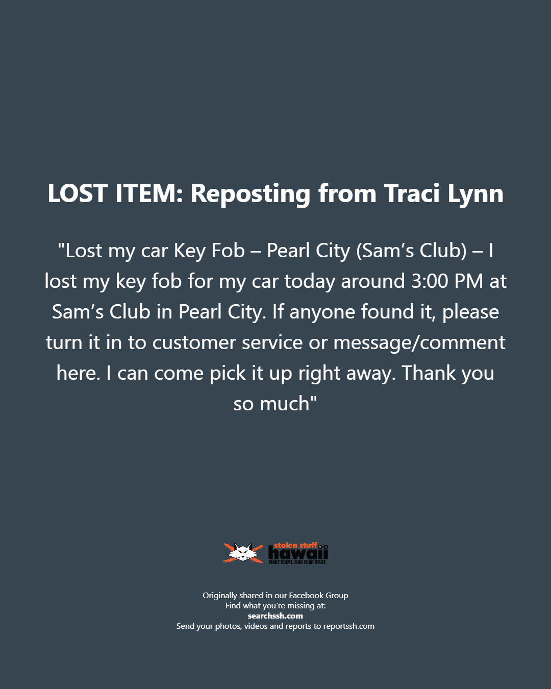 LOST ITEM - Oahu | Stolen Stuff Hawaii