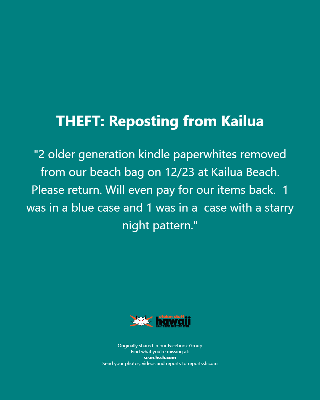 THEFT - Oahu | Stolen Stuff Hawaii