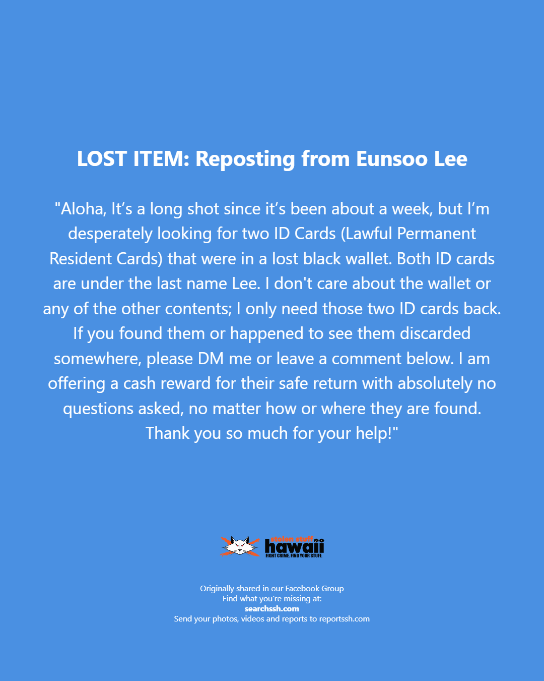LOST ITEM - Oahu | Stolen Stuff Hawaii