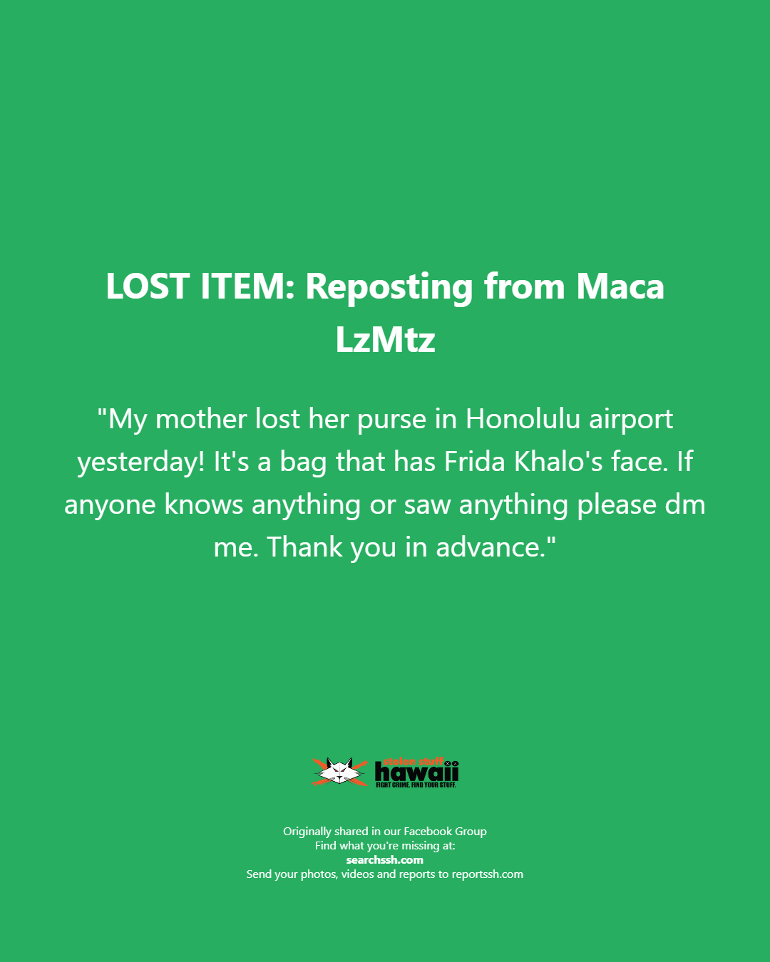 LOST ITEM - Oahu | Stolen Stuff Hawaii