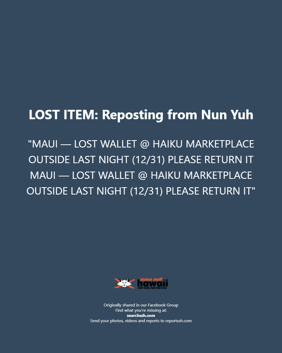 LOST ITEM - Oahu | Stolen Stuff Hawaii