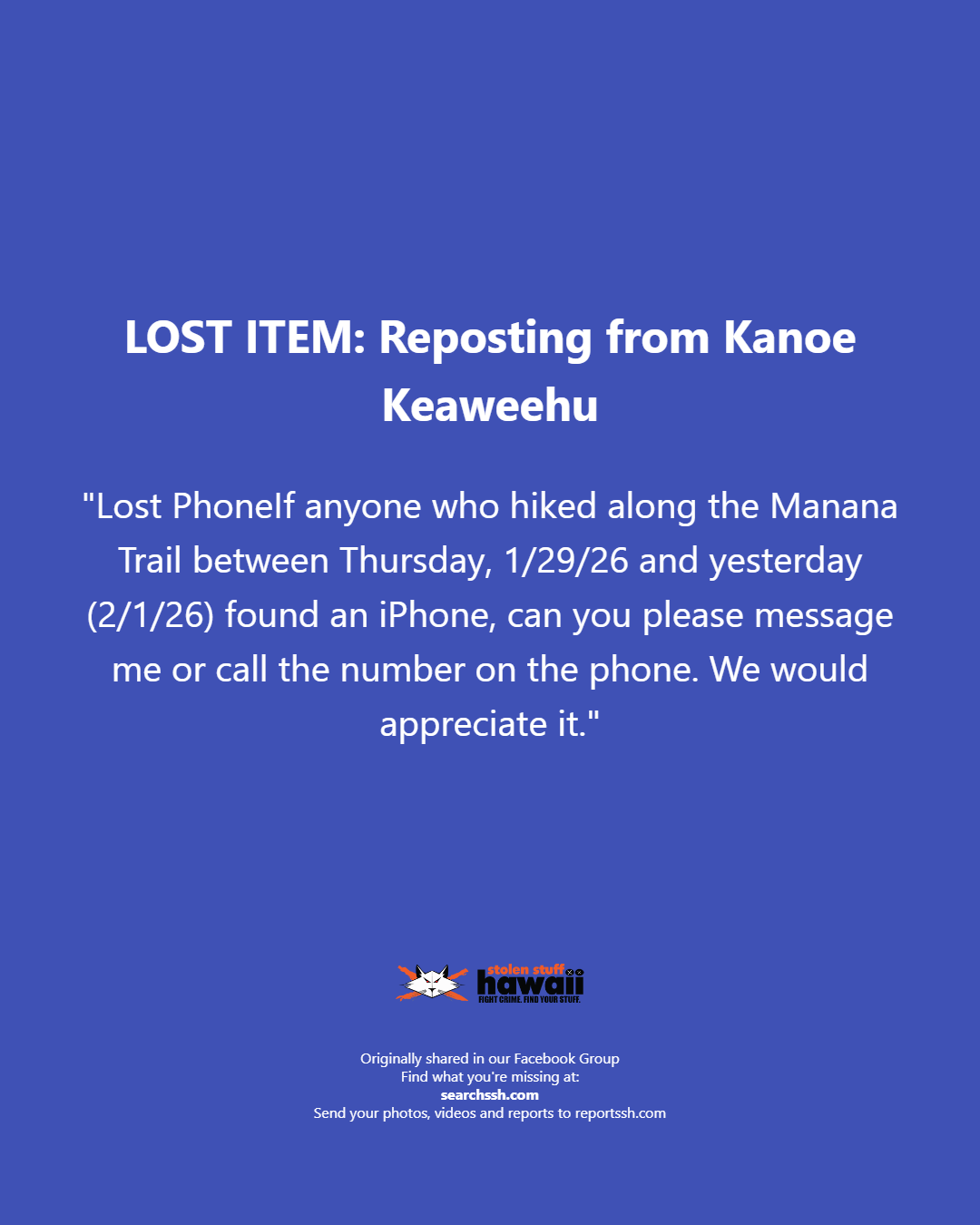 LOST ITEM - Oahu | Stolen Stuff Hawaii