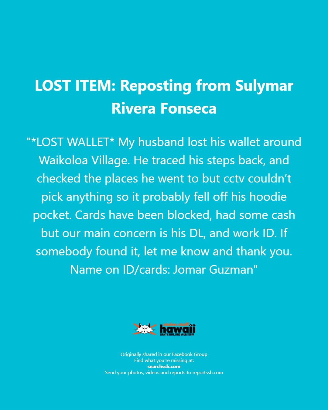 LOST ITEM - Oahu | Stolen Stuff Hawaii