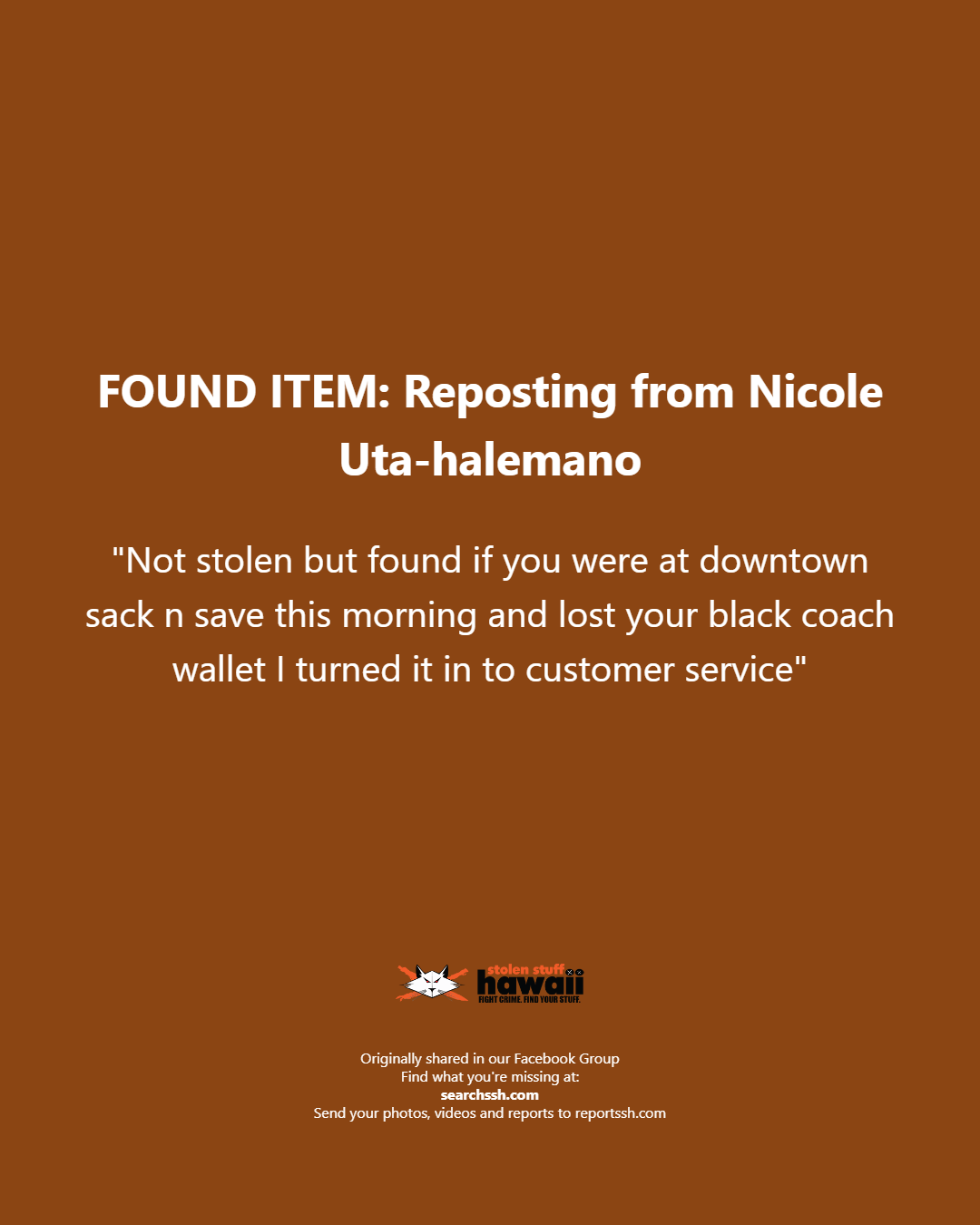 FOUND ITEM - Oahu | Stolen Stuff Hawaii