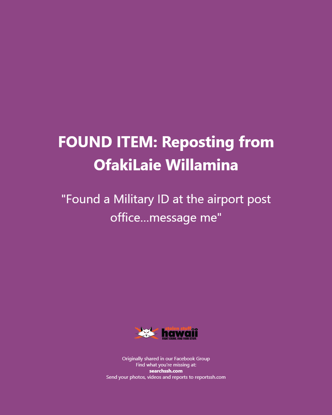 FOUND ITEM - Oahu | Stolen Stuff Hawaii