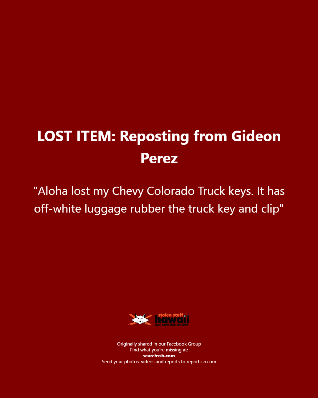 LOST ITEM - Oahu | Stolen Stuff Hawaii